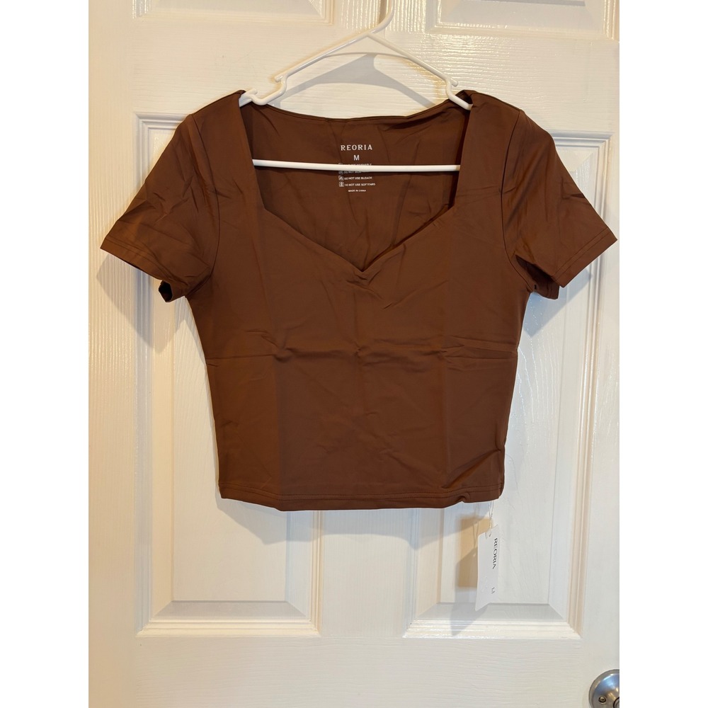 Reoria Brown Crop Top Medium, Short Sleeve, Square Neck, Womenswear‎